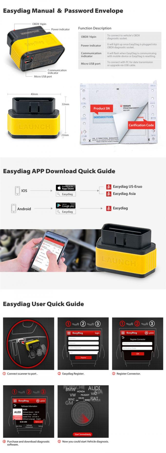 X431 EasyDiag 2.0 LAUNCH EasyDiag 2.0 Plus Obd2 Diagnostics Scanner Tool For Android/IOS X431 EasyDiag 2.0 With Blueto