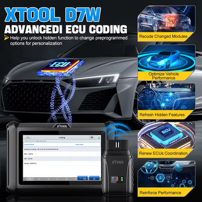 XTOOL D7W BT D7BT Bluetooth Automotive Scanner All System Car Diagnostic Tool ECU Coding Bidirectional Key Programmer CA