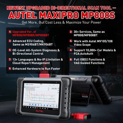 Autel MaxiPRO MP808S KIT with Complete OBD1 Adapters Newly Adds FCA AutoAuth Can Work with MaxiVideo MV108