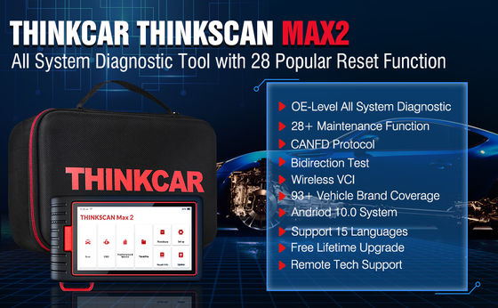 THINKCAR ThinkScan Max 2 CAN-FD & FCA AutoAuth Diagnostic Scan Tool Full-System Diagnosis & 28+ Reset Services Lifetime Free Updates