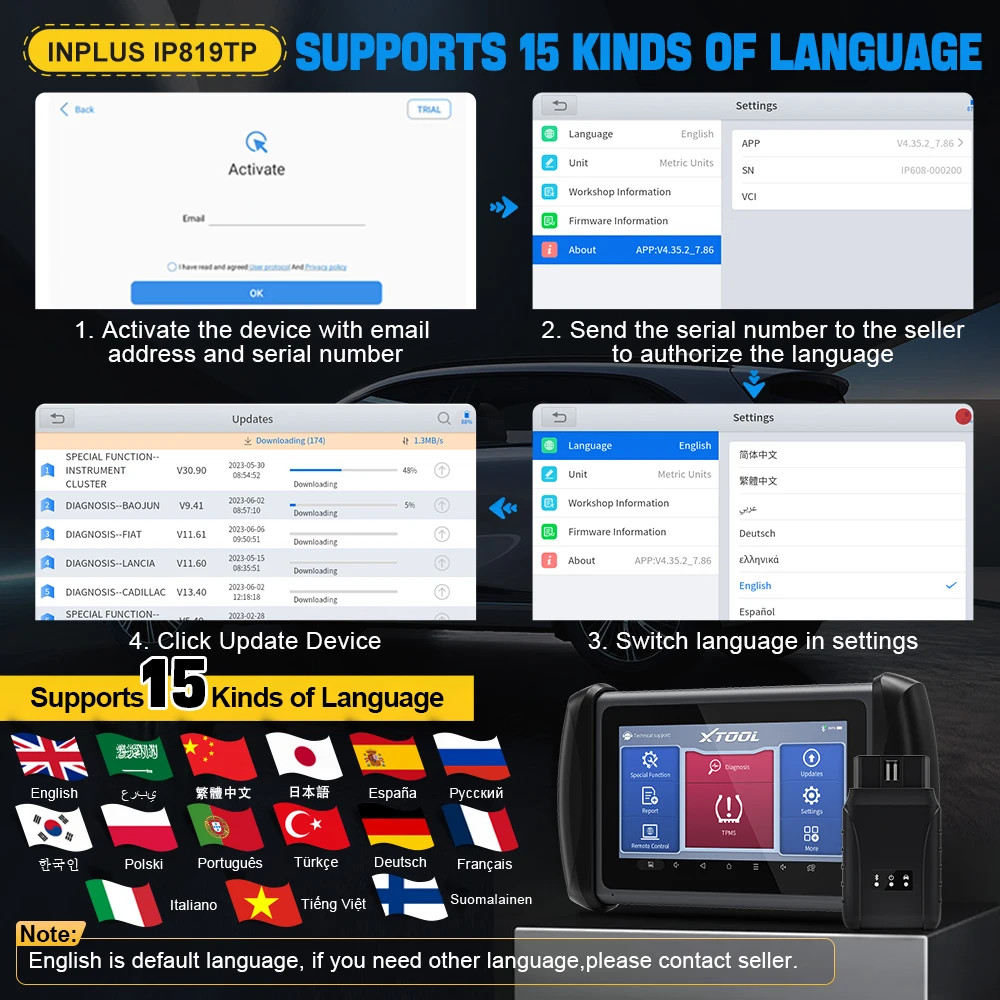 XTOOL InPlus IP819TP TPMS Programming Scanner Bluetooth Car Diagnostic ...