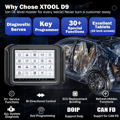 XTOOL D9 Automotive Scanner Tool Topology Map Active Test ECU Coding OBD2 Full System Diagnoses 42+ Resets Support DoIP