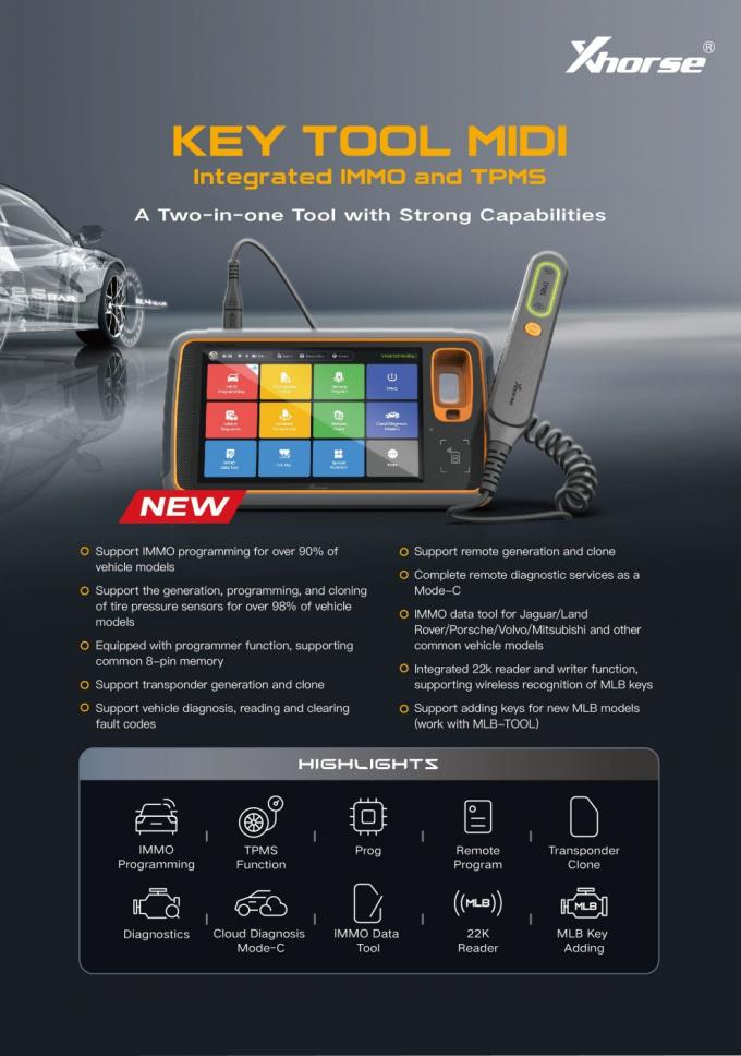 Xhorse Key Tool MIDI Basic Version – Integrated IMMO and TPMS